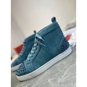 Christian Louboutin Louis Pigge 2 High-top Sneakers med Ruskind CL Blå Sko
