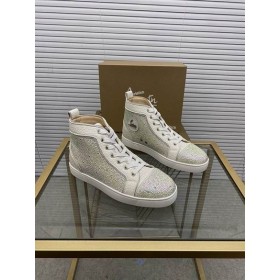 Christian Louboutin Louis Strass High-top Sneakers Hvid Kalveskind
