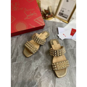 Christian Louboutin Myriadiam Fladskærms Slide Sandaler Metallisk Cork Guld