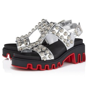Christian Louboutin Duniclou Sandaler Specchio Læder Sølv CL Sko