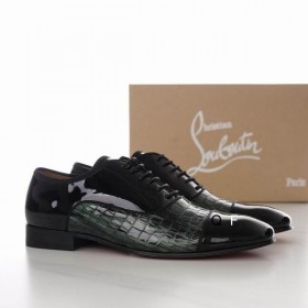 Christian Louboutin Greggo Oxfords Krokodille Prægede Patent Læder Sort Grøn