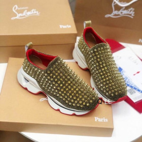 Christian Louboutin Spike Sok Kvinder Sneakers Neopren Guld