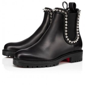 Christian Louboutin Spikita Booty Capahutta Flad Sort/sølv Kalv