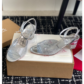 Christian Louboutin Cassandrissima Sandals 45mm Crystal-Embellished Pvc And Metallic Leather Silver