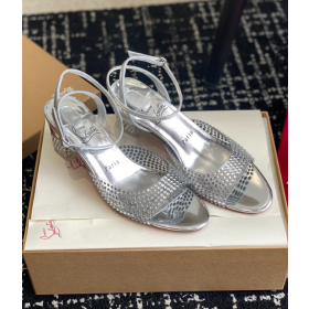 Christian Louboutin Cassandrissima Sandals 45mm Crystal-Embellished Pvc And Metallic Leather Silver