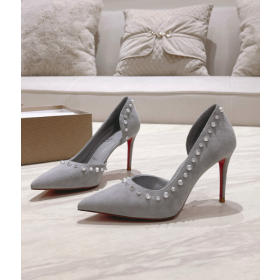 Christian Louboutin Iriza Pumps Spikes 100mm Veau Velours Gray