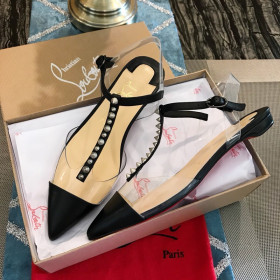 Christian Louboutin Nosy T-Strap Flat Sandals Leather and PVC Black