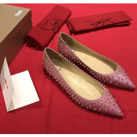 Christian Louboutin Pigalle Spikes Ballet Flats Glitter Leather Pink