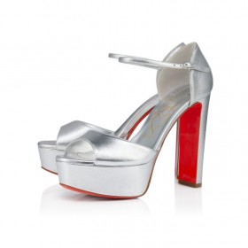 Christian Louboutin Sandaloo 130 Mm Strappy Sandals Laminated Nappa Leather Silver
