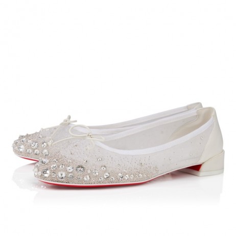 Christian Louboutin Sweetie Jane Sparkling Ballerinas Mesh And Strass Bianco