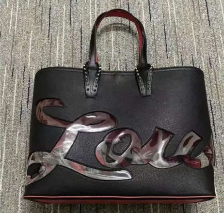 Christian Louboutin Cabata Tote Bag Logo Motief Korrelige Kalf Lederen Zwart