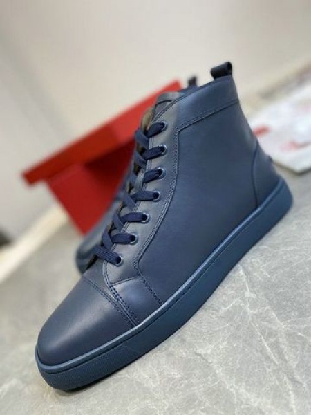 Christian Louboutin Louis High-Top Sneakers Kalfsleer Navy Blauw