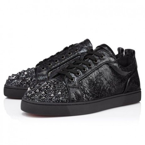 Christian Louboutin Louis Junior P Strass Eeuwigheid Sneakers Metallic Suede En Spikes Zwart