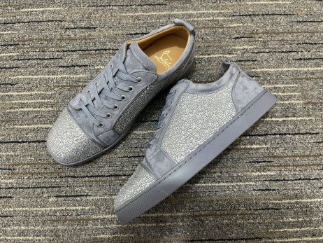 Christian Louboutin Louis Junior Strass Sneakers Suede Grijs