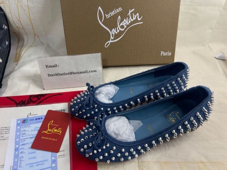 Christian Louboutin Schatje Jane Spikes Ballerina Pump Katoen Denim