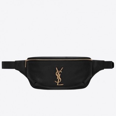 Saint Laurent Klassieke Monogram Riem Tas Zwart Generfd Leder