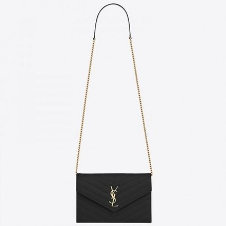 Saint Laurent WOC Envelop Keten Portemonnee Zwart Leer