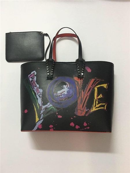 Christian Louboutin Zwarte Graffiti Kalf Tote Bag