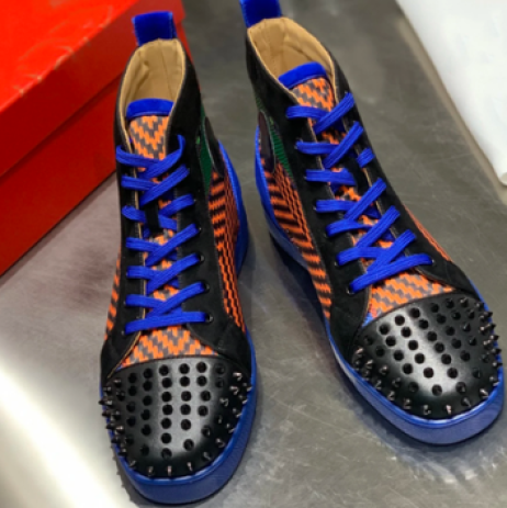 Christian Louboutin Mannen Louis Geweven Spikes Flat High-Top Sneakers Black Blue