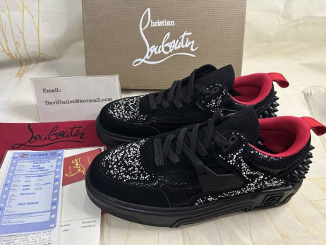 Christian Louboutin Astroloubi Strass Sneakers Veau Velours Suede Leer Comete Zwart