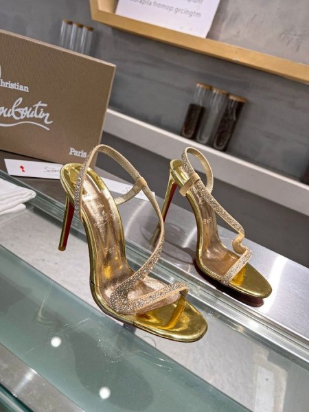 Christian Louboutin Rosalie Strass 100 Mm Sandalen Iriserende Leer En Strass Goud