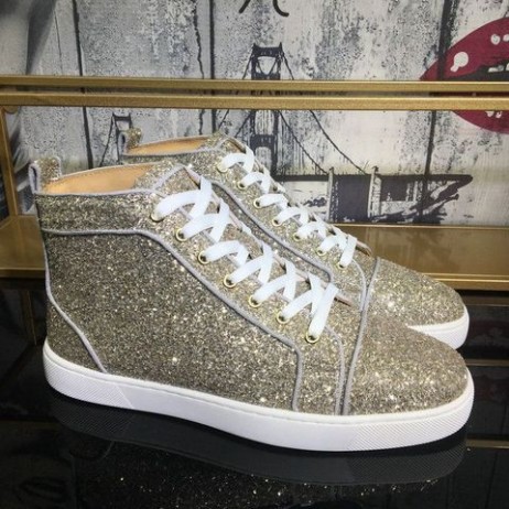 Christian Louboutin Louis Orlato Flatscreen High-Top Sneakers Glitter Stof Goud