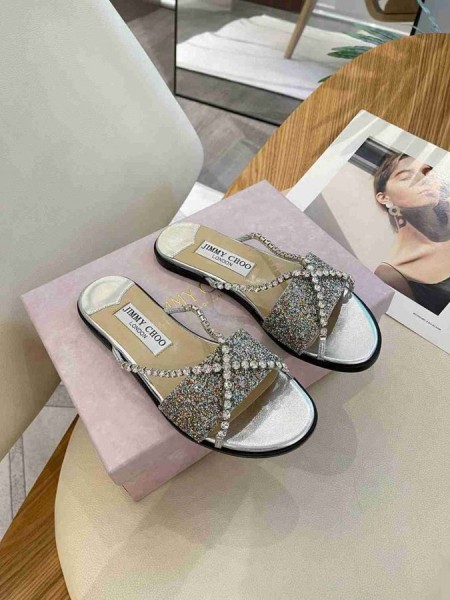 Jimmy Choo Minea Dia ' S Glitter Stof Crystal Zilver
