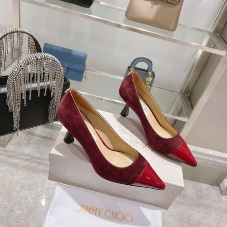 Jimmy Choo Rene 65mm Suede Patent Pomp Rood