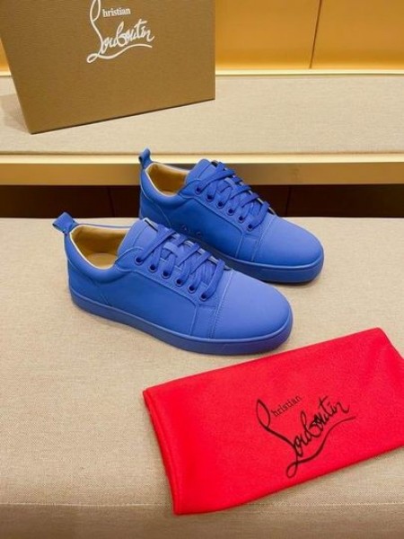 Christian Louboutin Louis Junior Low-top Sneakers van Leer Blauw Klein