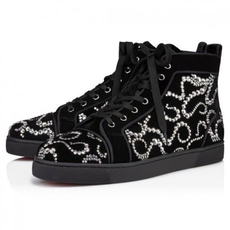 Christian Louboutin OctoLouis Strass-High-Top Sneakers Fluweel En Strass Zwart