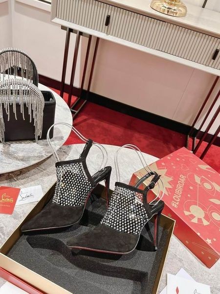 Christian Louboutin Plougesta Pomp Strass 100MM Visnet Zwart Christian Louboutin Schoenen