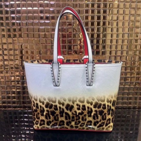 Christian Louboutin Oost-West Cabata Tote Kalfsleer Degraderen Luipaard Print Spikes