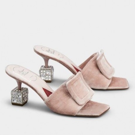 Roger Vivier Kubus Strass Hiel Muildieren Roze Fluweel