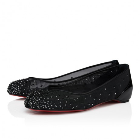 Christian Louboutin Marlougiela Strass Ballerinas Mesh And Patent Calf Leather Black