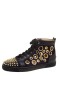 Christian Louboutin Bubble Spikes High-Top Sneakers Suede En Zwart Kalfsleer