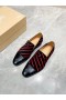 Christian Louboutin Mannen Loafers Stripe Logo Borduren Fluweel Zwart Rood