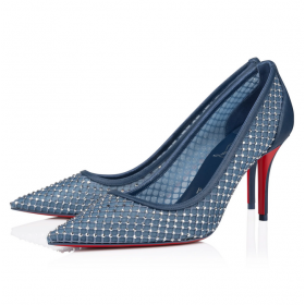 Christian Louboutin Apostropha Mesh Strass Pompen 80 mm Blauw