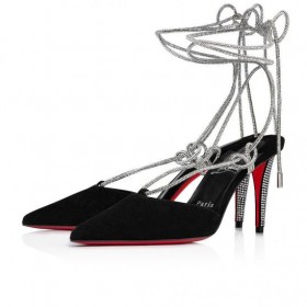 Christian Louboutin Astrid Kant Strass 85 Mm Strappy Pompen Fluweel En Strass Zwart