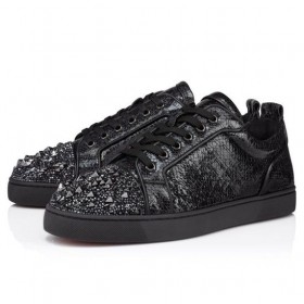 Christian Louboutin Louis Junior P Strass Eeuwigheid Sneakers Metallic Suede En Spikes Zwart