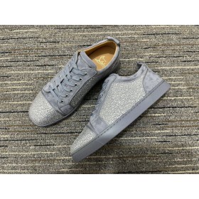 Christian Louboutin Louis Junior Strass Sneakers Suede Grijs