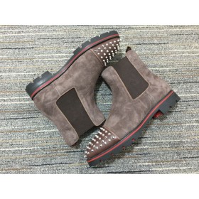 Christian Louboutin Meloen Spikes Laarzen Suede Kalfsleer Mocha