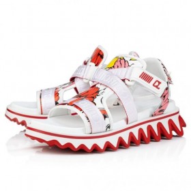 Christian Louboutin Zomer Loubishark Sandalen Vrouwen Kalfsleer Shun Sudo Bloem Print-Wit
