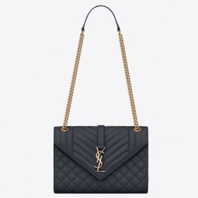 Saint Laurent Medium Envelop Tas Marine Blauw Generfd Leder