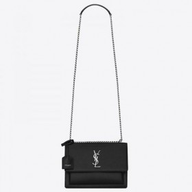 Saint Laurent Zonsondergang Middelgrote Tas Noir Kalfsleer Saint Laurent Tassen