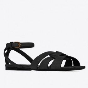 Saint Laurent Tribute Platte Sandalen Zwart Lederen Saint Laurent Schoenen