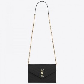 Saint Laurent WOC Envelop Keten Portemonnee Zwart Leer