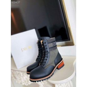 Dior D-Groot Enkellaars Taupe Technische Stof Kalfsleer