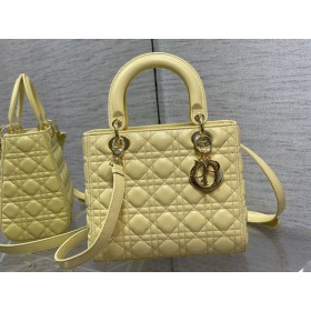 Dior Lady Dior Tas 24CM Geel Cannage Lamsvel