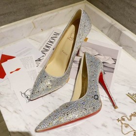 Christian Louboutin Kate Strass Degraderen Pompen 100mm Suède Zilver