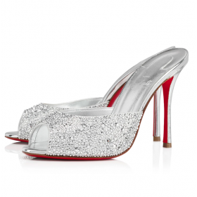 Christian Louboutin Mij Dolly Strass Pompen 100 mm Suede Strass Versierd Zilver